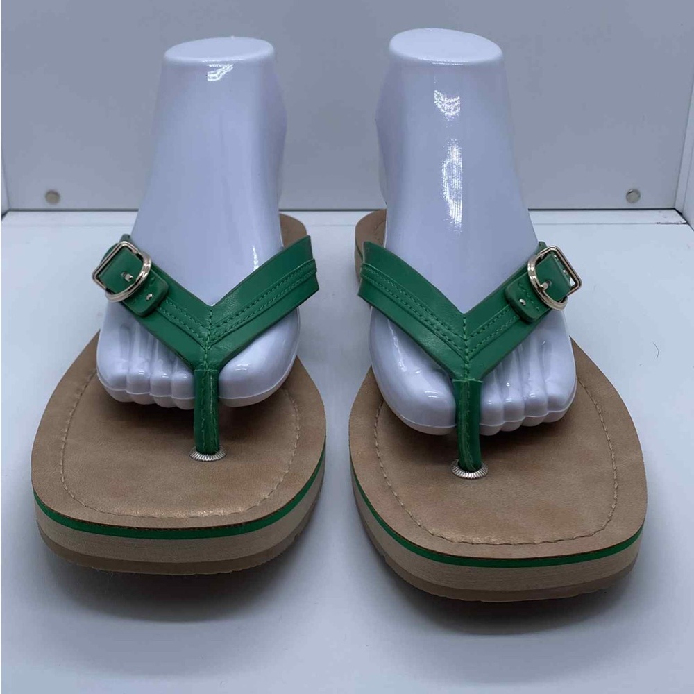 Kelly & Katie Green and Tan Thong Sandals with Gold Buckle - Picture 2 of 8